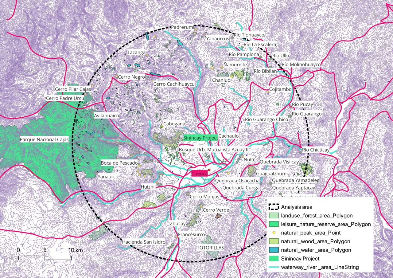 Regional map positioning Sinincay within Cuenca, Ecuador